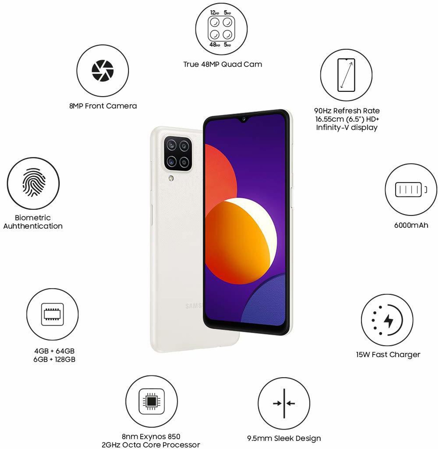 Image of Samsung Galaxy M12 (White, 64 GB)