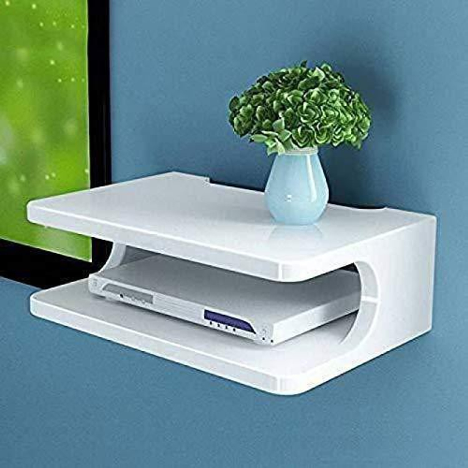 Image of Dime Store Set Top Box Stand, Wifi Router Holder And Stand Shelves For Living Room MDF (Medium Density Fiber) Wall Shelf (Number of Shelves - 1, White)