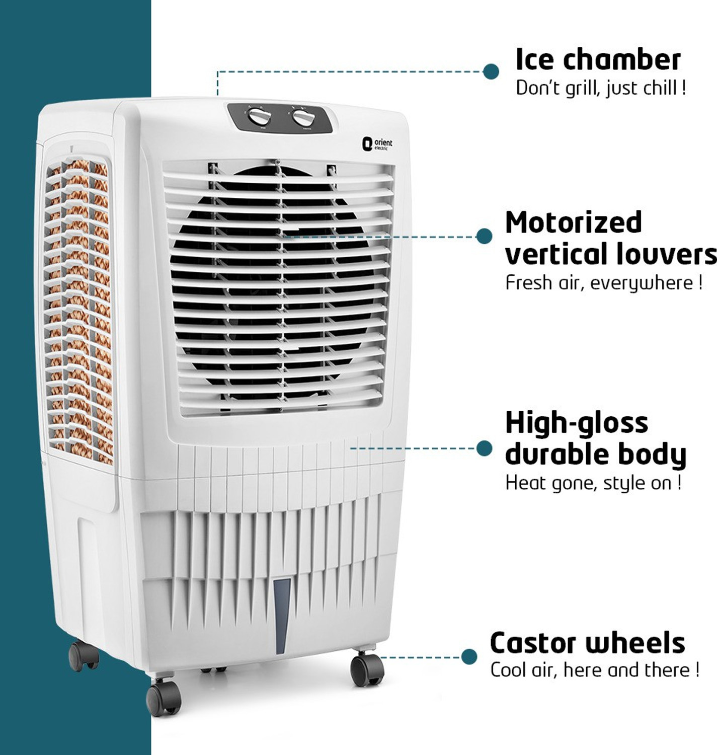 Image of Orient Electric 85 L Desert Air Cooler with Ice Chamber, Aerofan technology,Densenest Honeycomb design