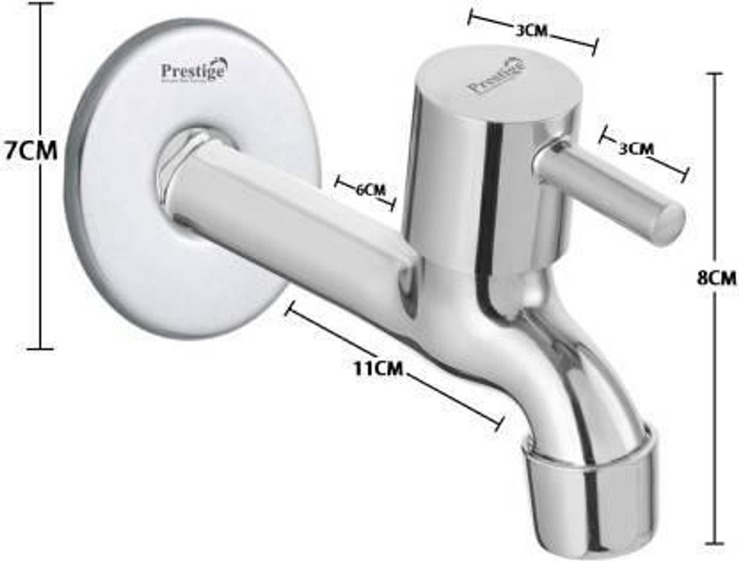 Image of Prestige SS Turbo Long Body With Wall Flange-Pack Of 3 Faucets Bib Tap Faucet