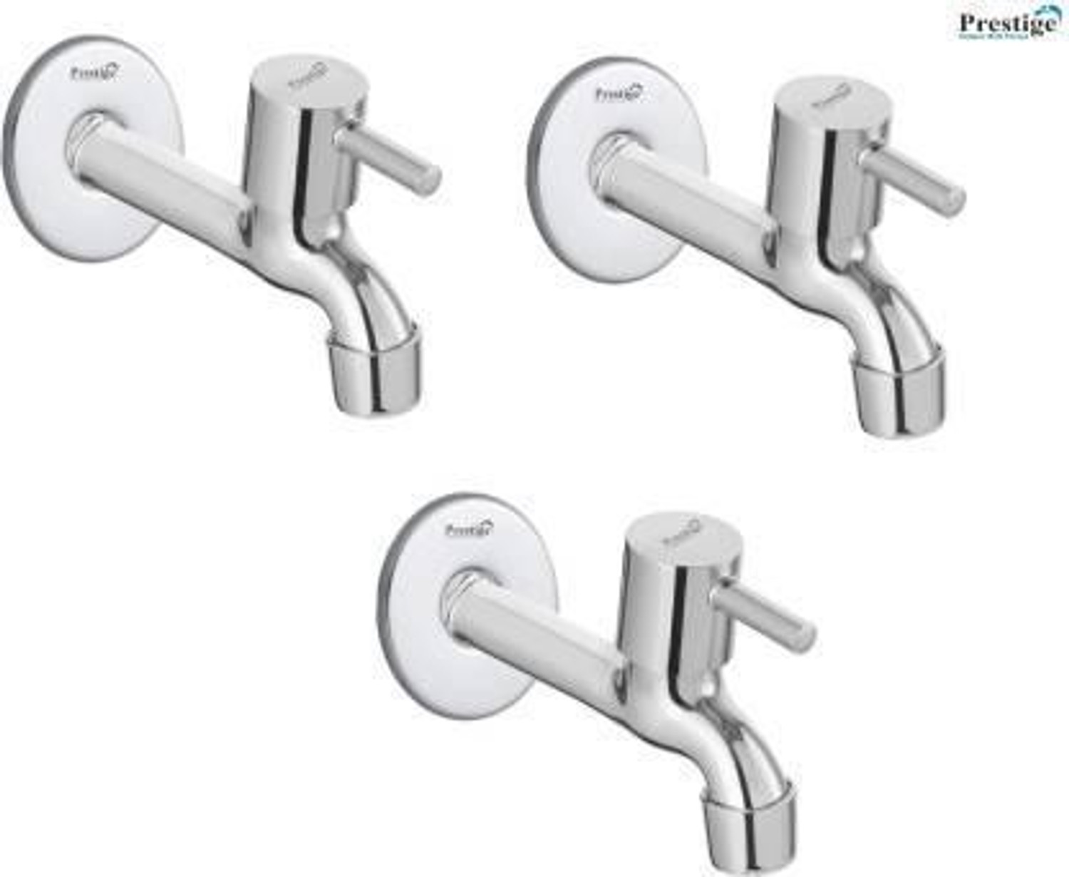Image of Prestige SS Turbo Long Body With Wall Flange-Pack Of 3 Faucets Bib Tap Faucet