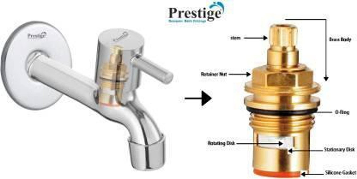Image of Prestige SS Turbo Long Body With Wall Flange-Pack Of 3 Faucets Bib Tap Faucet