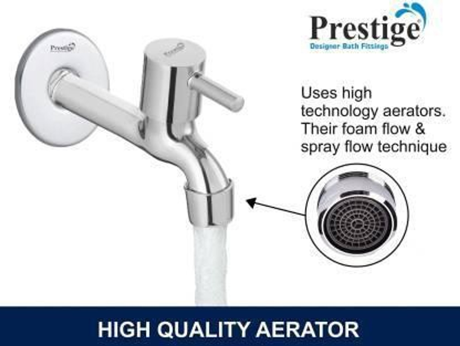 Image of Prestige SS Turbo Long Body With Wall Flange-Pack Of 3 Faucets Bib Tap Faucet