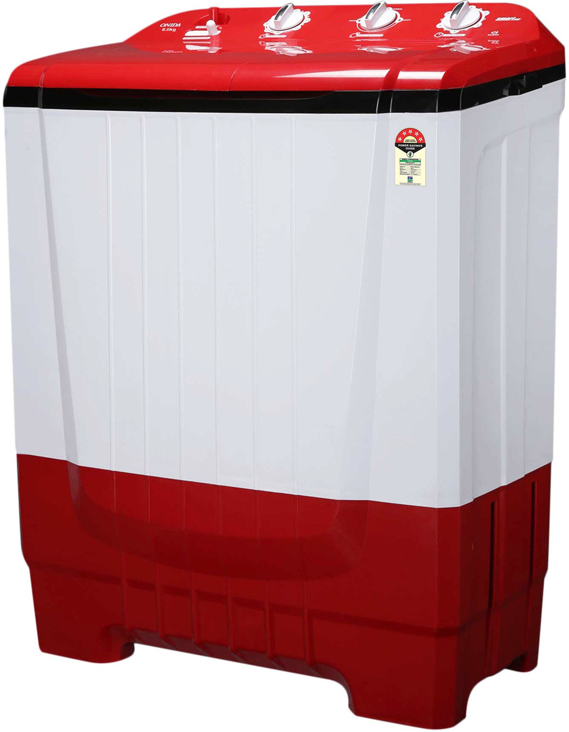 Image of ONIDA 8 kg 5 Star Rating, Auto Scrubber Semi Automatic Top Load Washing Machine Red
