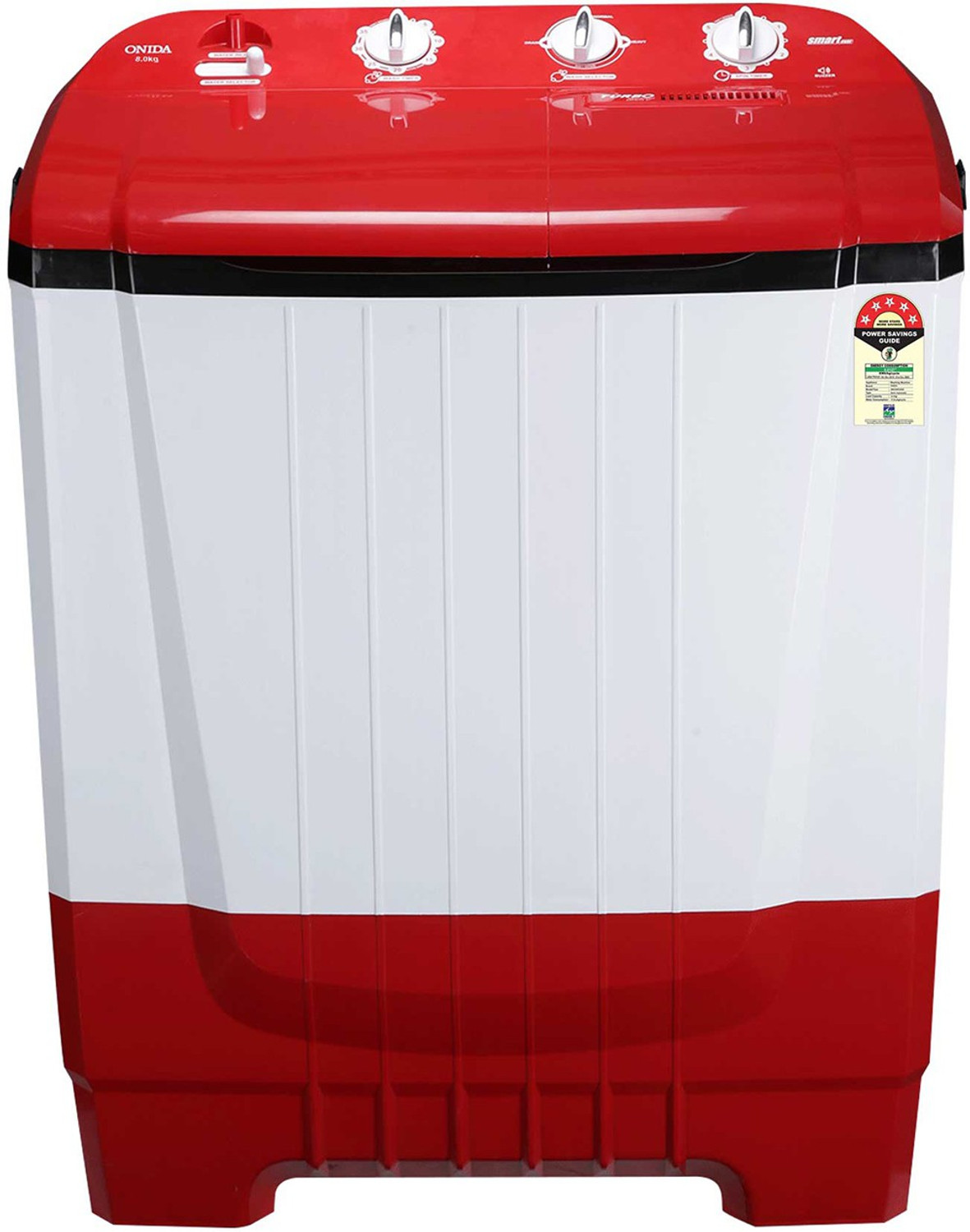 Image of ONIDA 8 kg 5 Star Rating, Auto Scrubber Semi Automatic Top Load Washing Machine Red