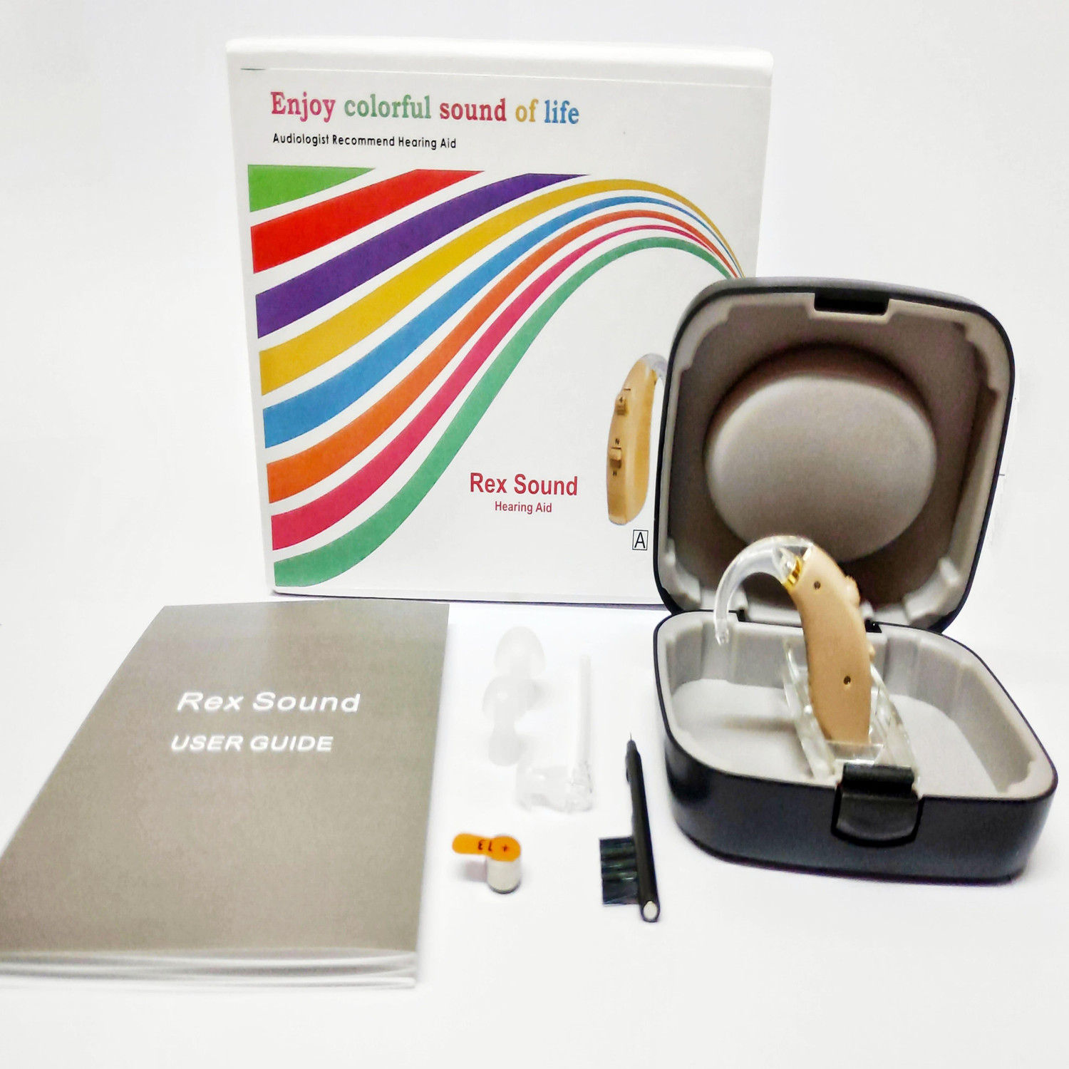 Image of Unisound VIVO111 Ear Amplifier Device German Made With 1 Year Warranty Hearing Aid machine for ear- Vivo 111(New)- Behind The Ear Model- with Hearing Aid Battery- P13- Pack Of 6 Behind the ear Hearing Aid (Beige)