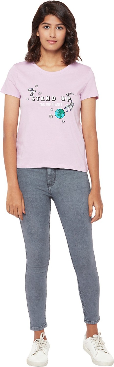Honey By Pantaloons Graphic Print Women Round Neck Purple T-Shirt
