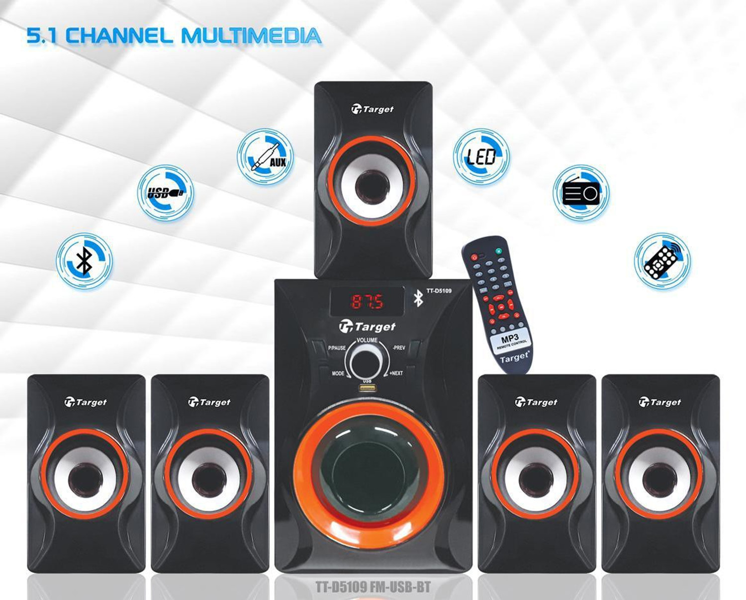 Image of Target TARGET TT-D5109 FM-USB-BT PMPO : 32500 WATTS RMS : 155 WATTS 155 W Bluetooth Home Theatre