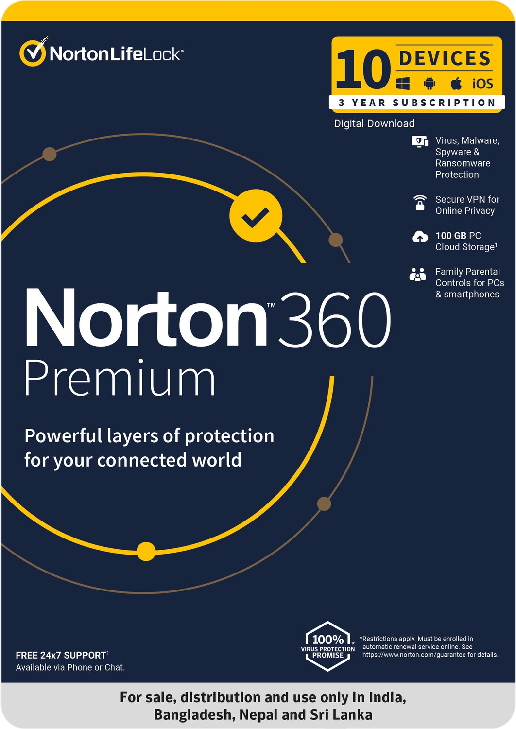Image of Norton 360 Premium 10 PC PC 3 Years Total Security Compatible with Mac, Android, iOS, Windows (Email Delivery - No CD)