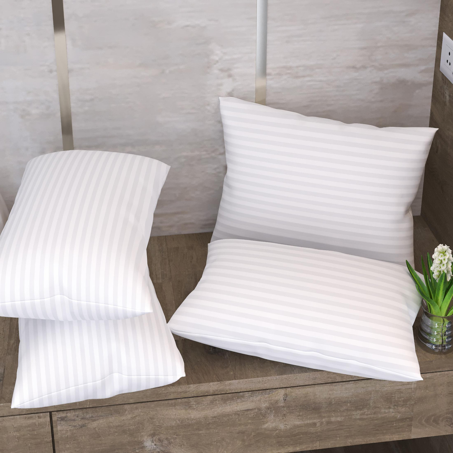 LA VERNE Microfibre Stripes Sleeping Pillow Pack of 4  (White)