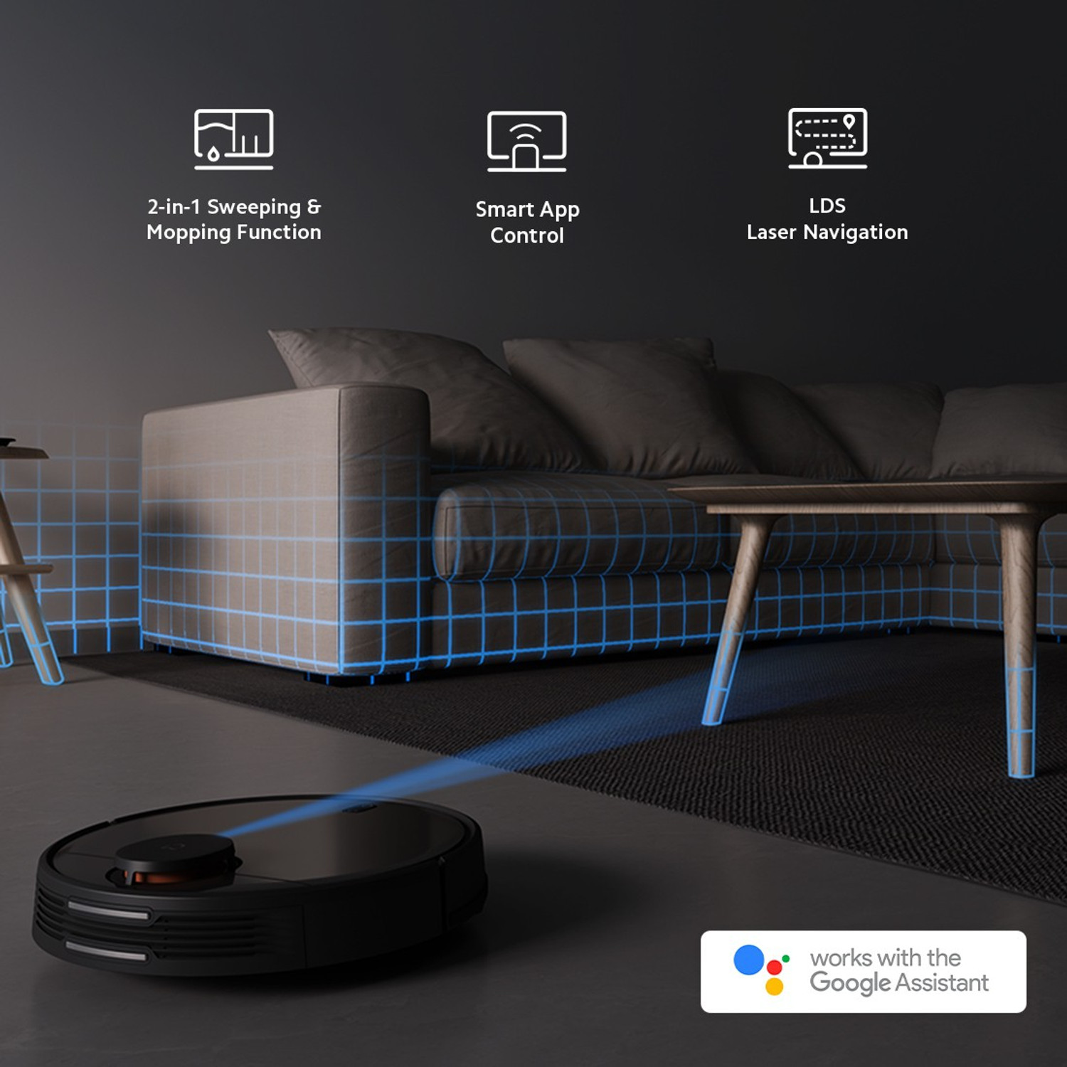 Image of Mi Robot Vacuum-Mop P (STYTJ02YM) Robotic Floor Cleaner with 2 in 1 Mopping and Vacuum (Google Assistant and Alexa)
