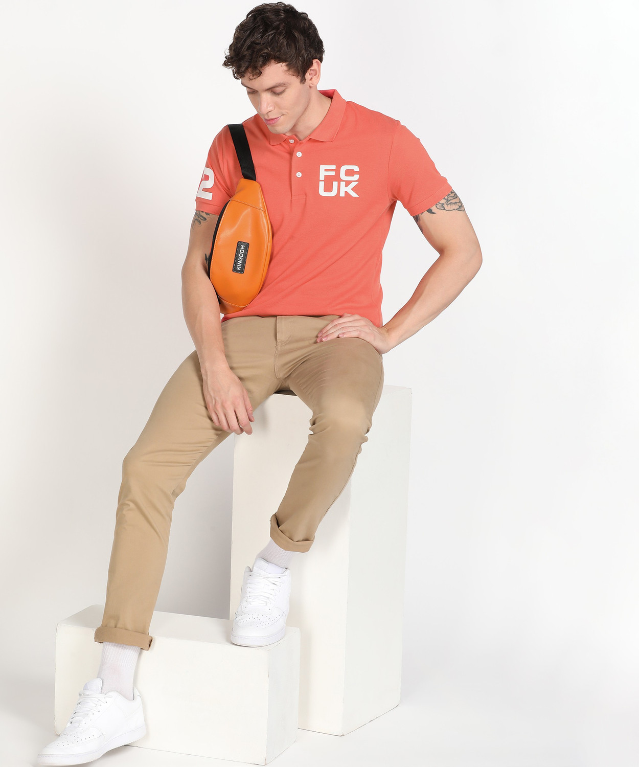 Image of French Connection Solid Men Polo Neck Orange T-Shirt