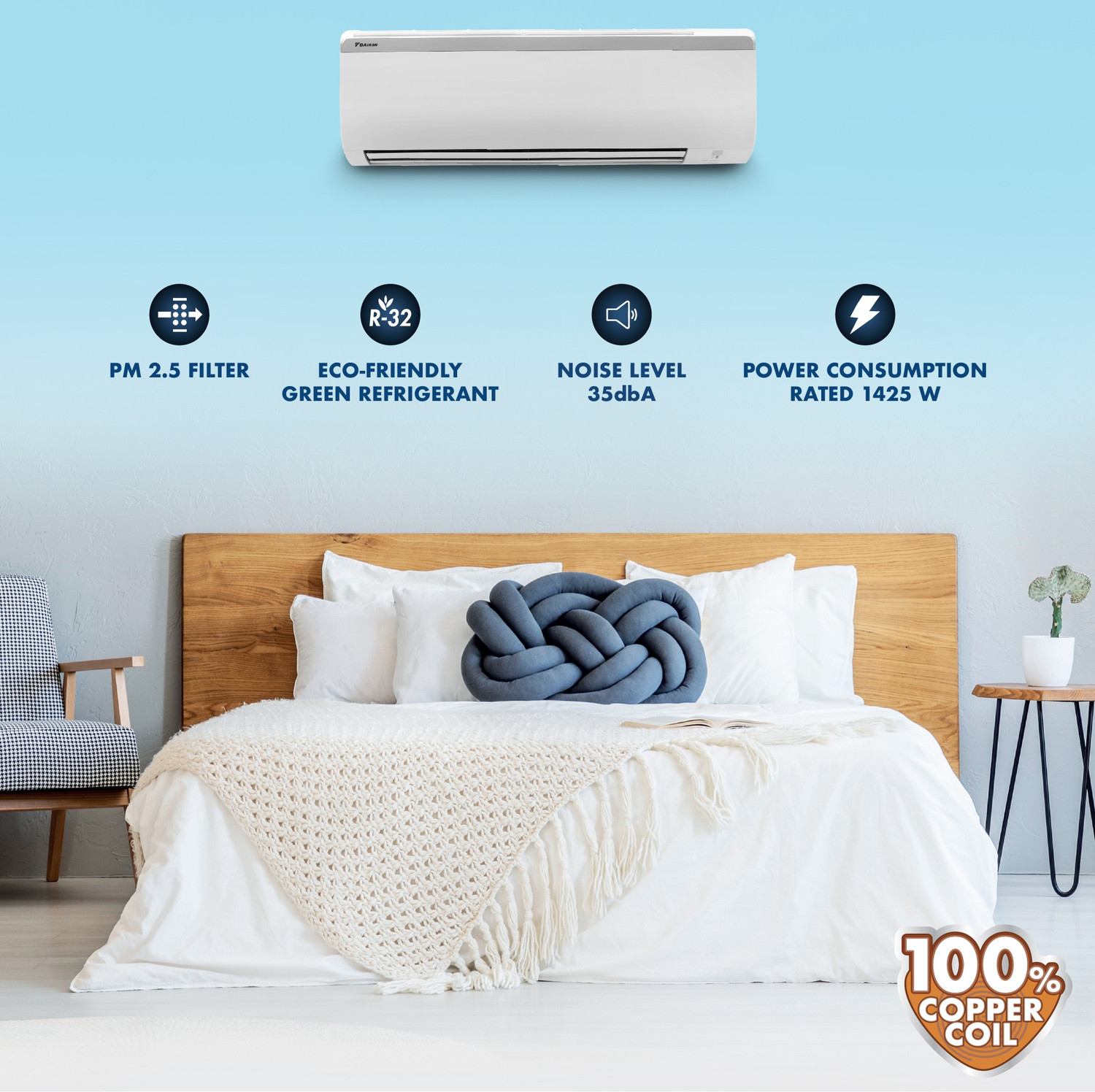 Image of Daikin 1.5 Ton 3 Star Split with PM 2.5 Filter AC with PM 2.5 Filter - White (MTL50TV16V3 /RL50TV16V3 /V2A /U2 /RL50TV16U3 /RL50TV16U2A, Copper Condenser)