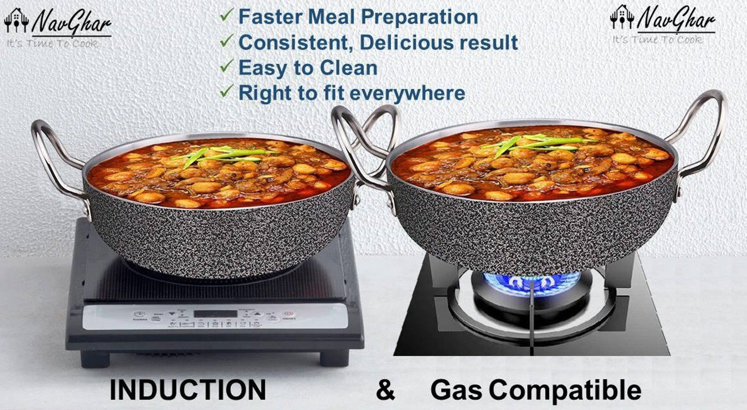 Image of Navghar Aluminium Kadhai With induction base Kadhai 23.01 cm diameter 2 L capacity (Aluminium, Induction Bottom)