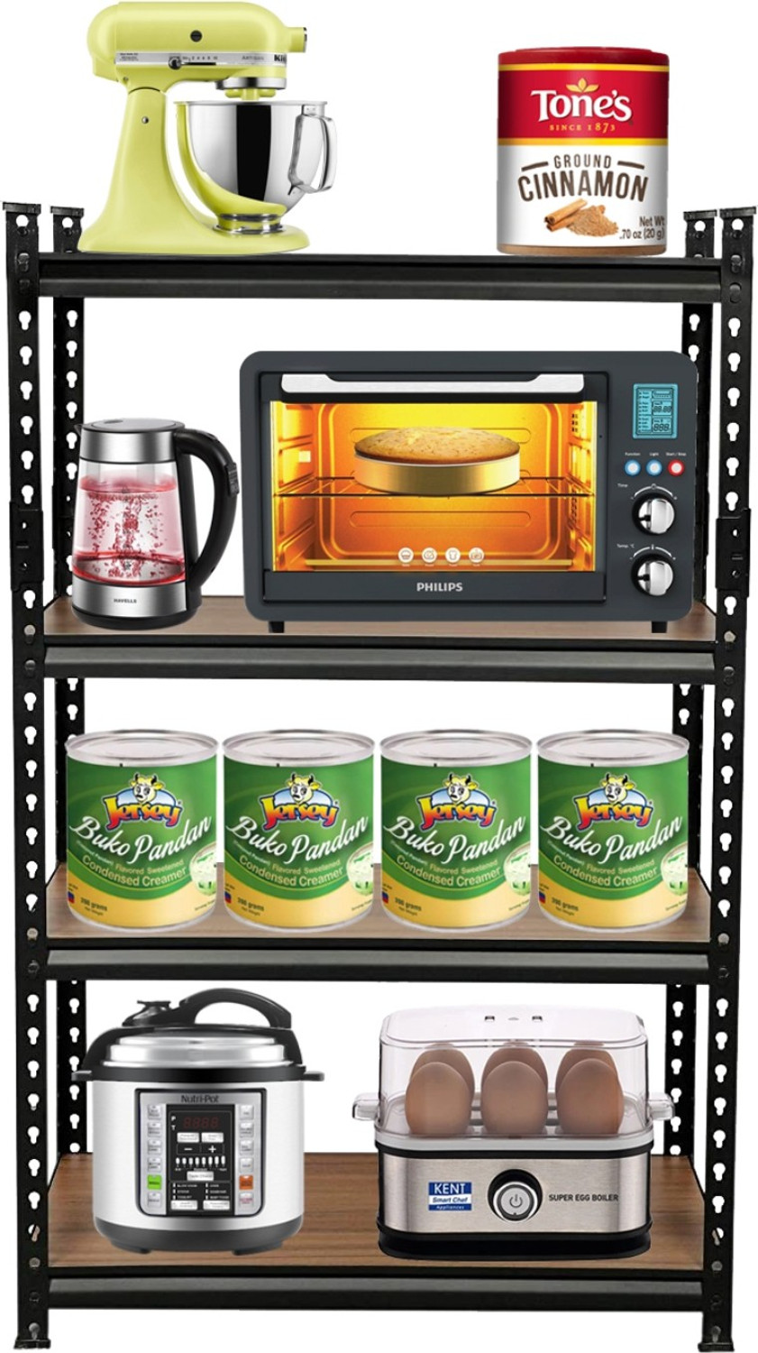 Image of Smartslide Containers Kitchen Rack 4-Shelf Microwave Oven Stand /Adjustable Height Shelving Kitchen Storage Rack /Multi Utility Folding Storage Shelf Organizer for Home-Office-Kitchen-Garage-Warehouse Iron