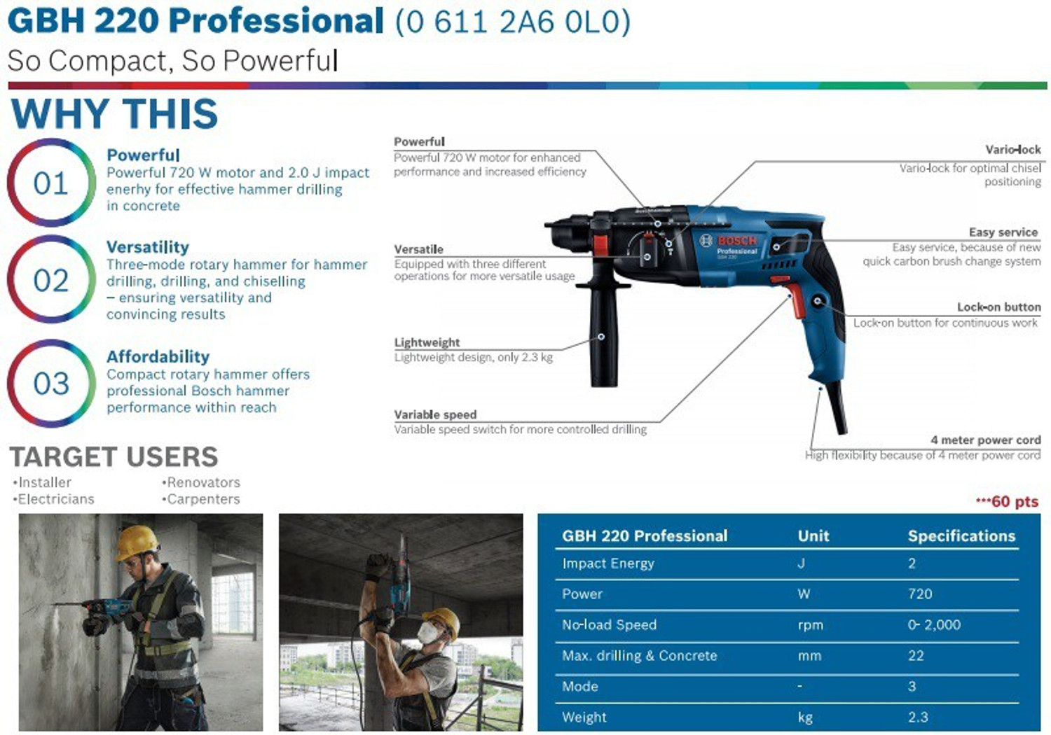Image of BOSCH GBH 220 GBH 220 Hammer Drill