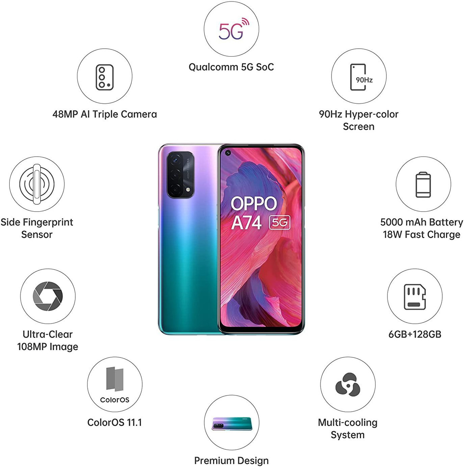 Image of OPPO A74 5G (Fantastic Purple, 128 GB) (6 GB RAM)