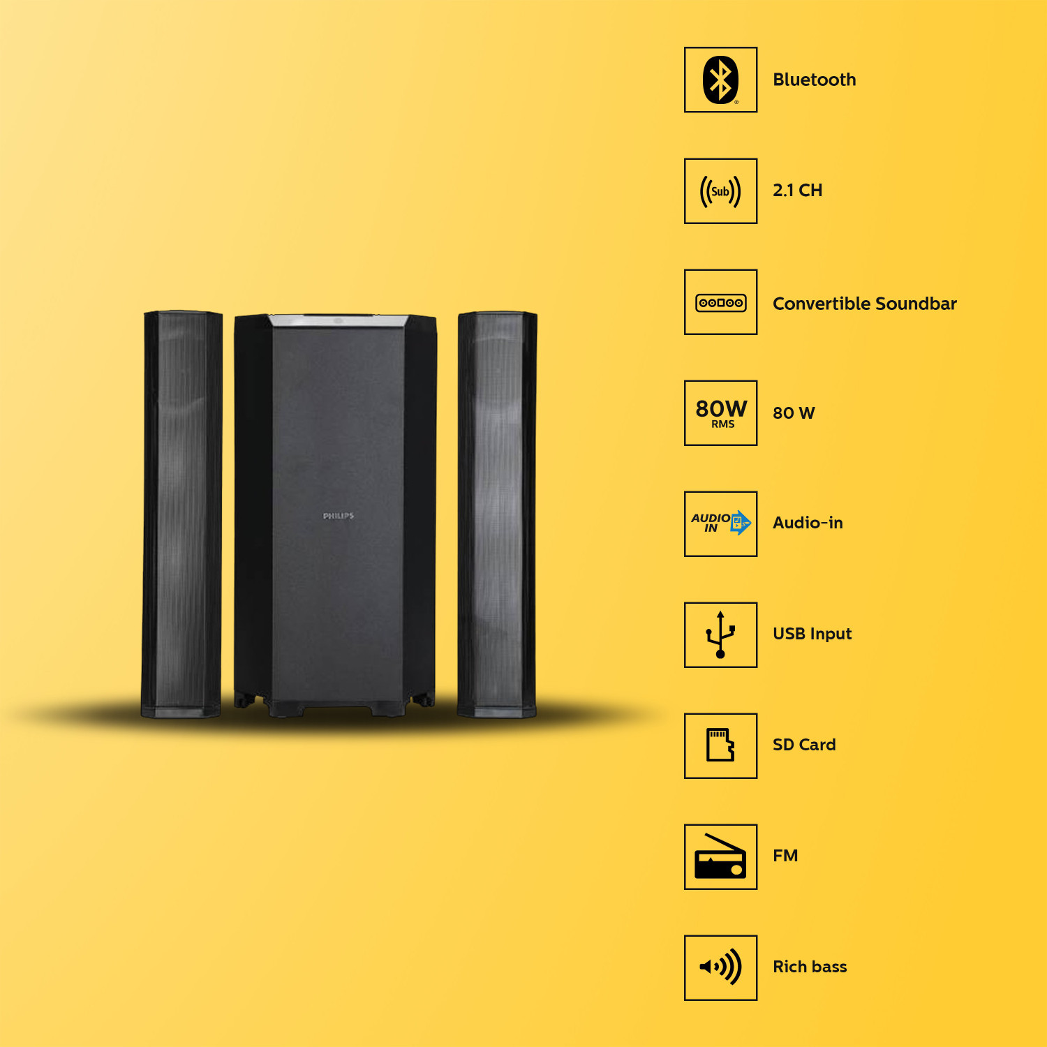 Image of PHILIPS MMS8085B /94 Convertible 80 W Bluetooth Home Audio Speaker