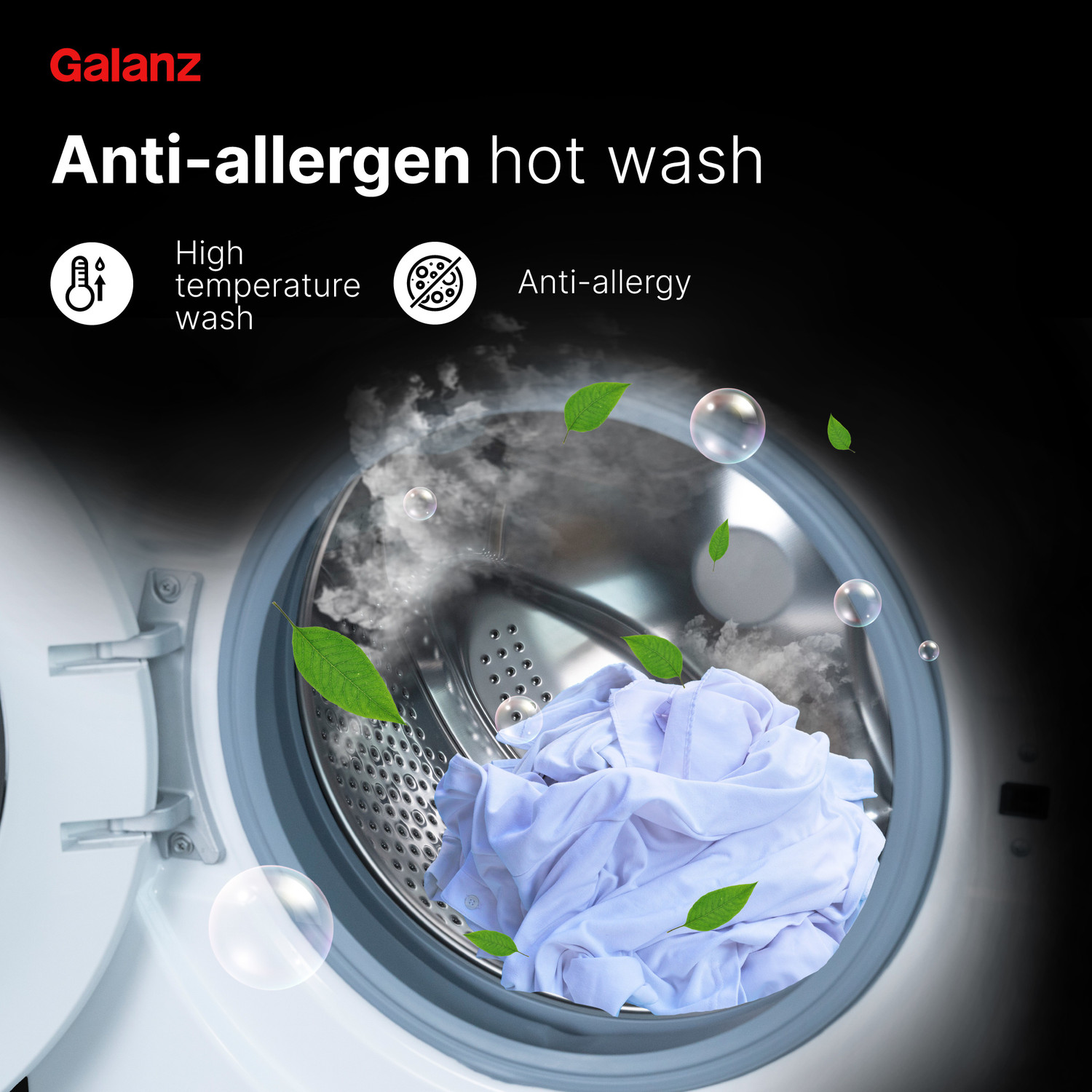 Image of Galanz 8 kg Quick Wash, Inverter Fully Automatic Front Load Washing Machine with In-built Heater White