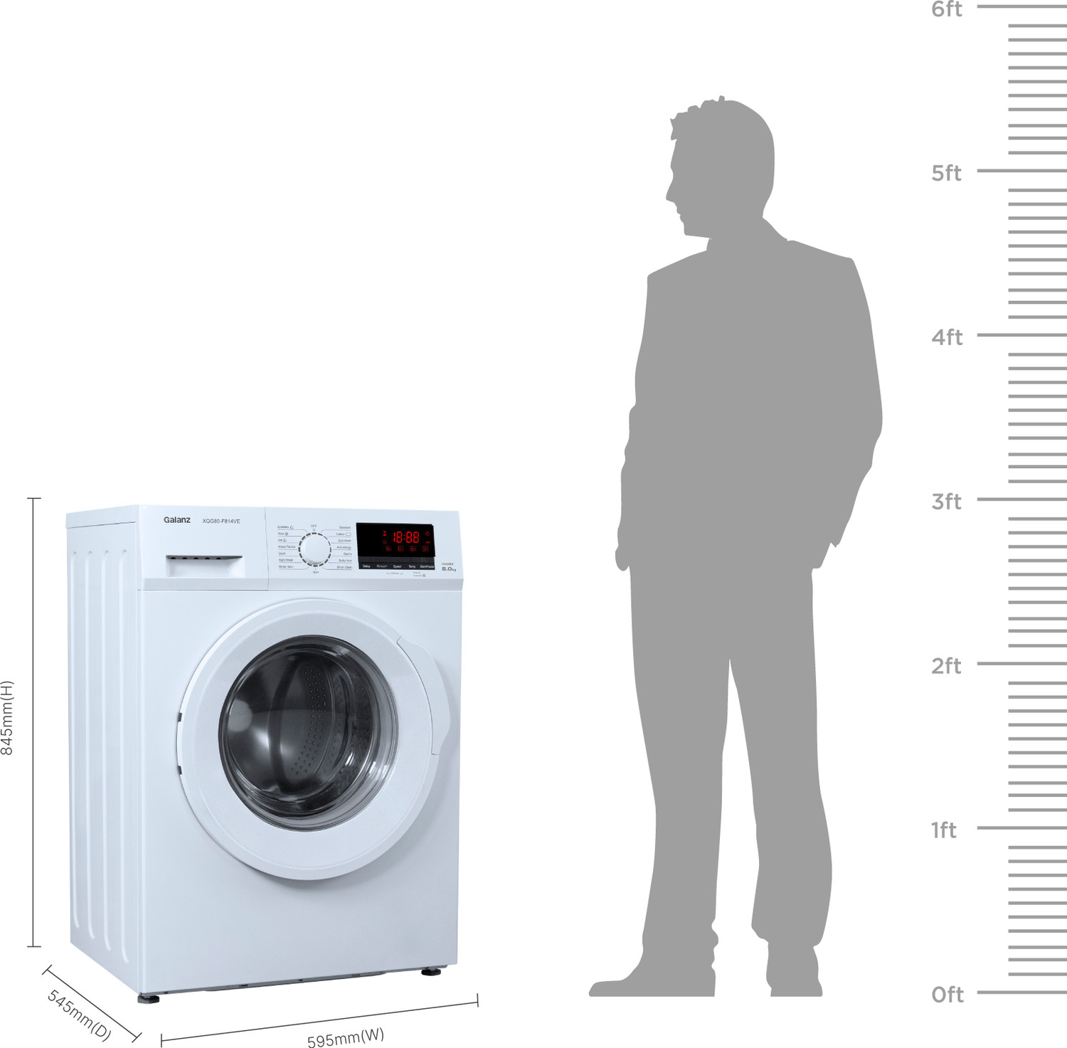 Image of Galanz 8 kg Quick Wash, Inverter Fully Automatic Front Load Washing Machine with In-built Heater White