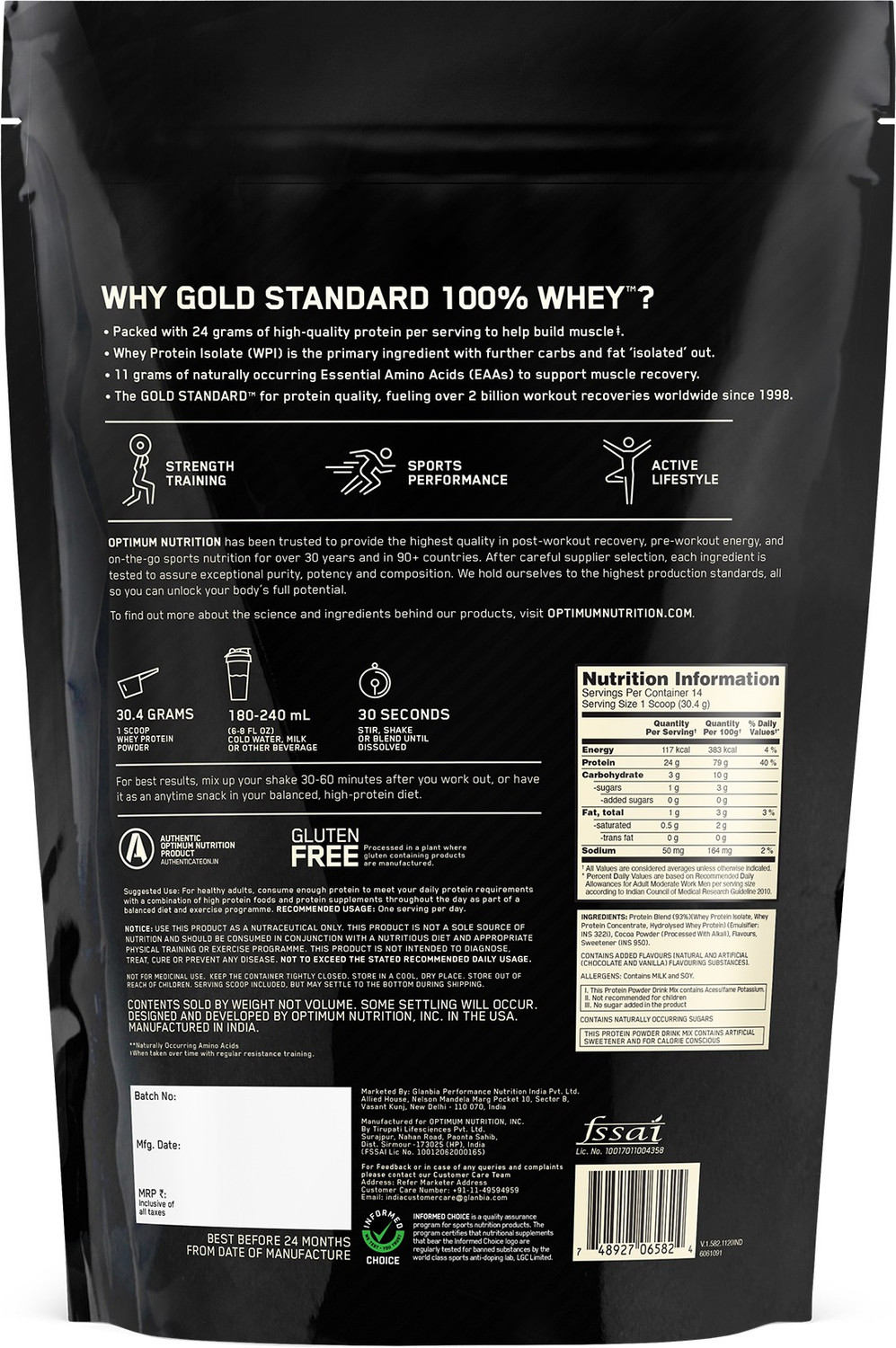 Image of Optimum Nutrition (ON) RCB Limited Edition Gold Standard 100% Whey protein ,primary source Isolate Whey Protein