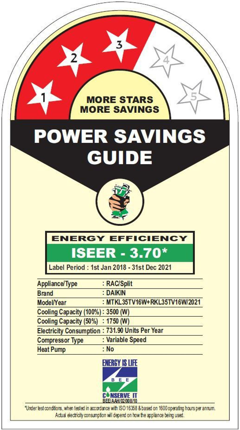 Image of Daikin 1 Ton 3 Star Split Inverter with PM 2.5 Filter AC with PM 2.5 Filter - White (MTKL35TV16W /RKL35TV16W /X /WC, Copper Condenser)
