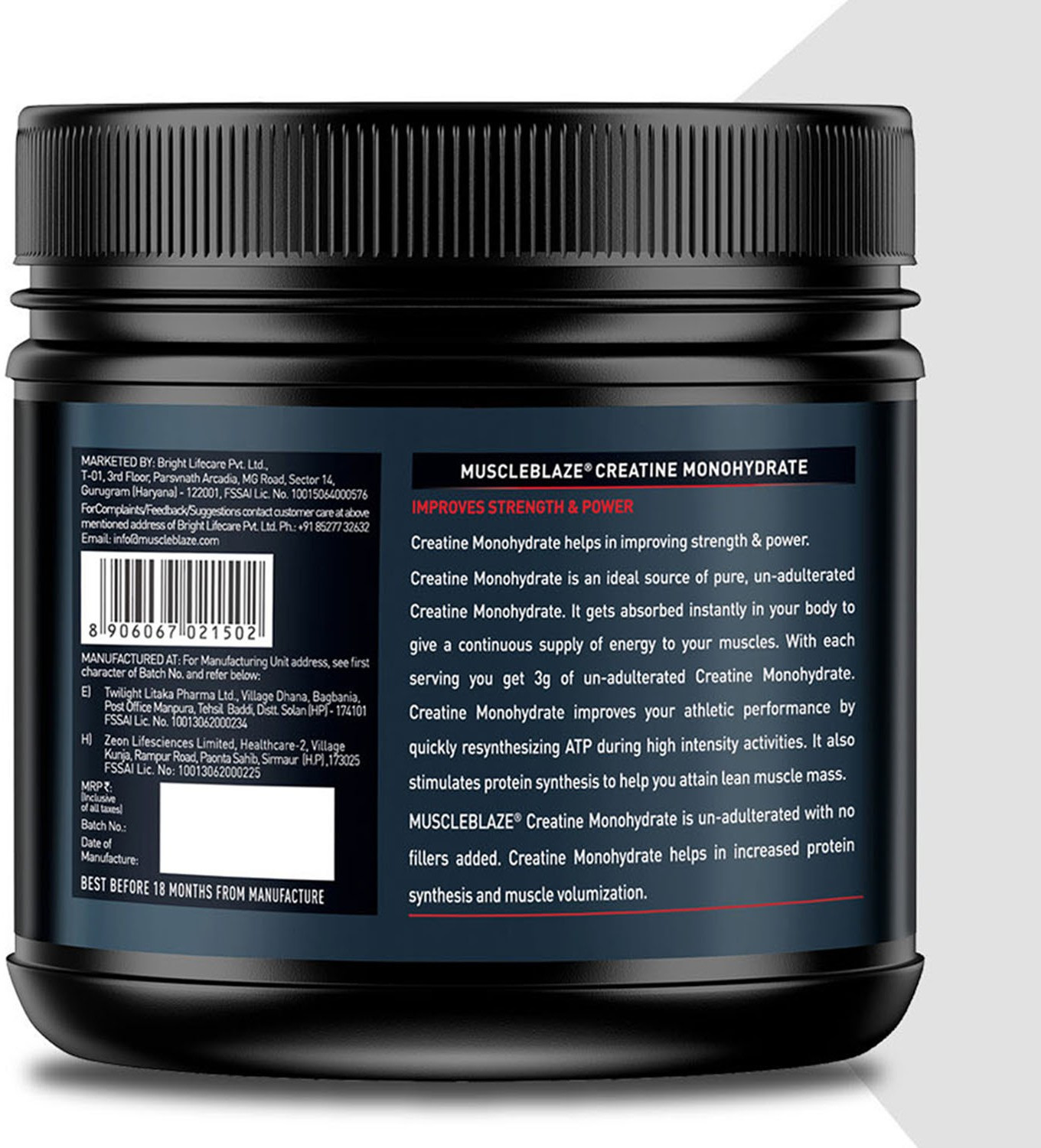 Image of MUSCLEBLAZE Micronised Creatine Monohydrate CreAMP Powder, Trustified Certified Creatine
