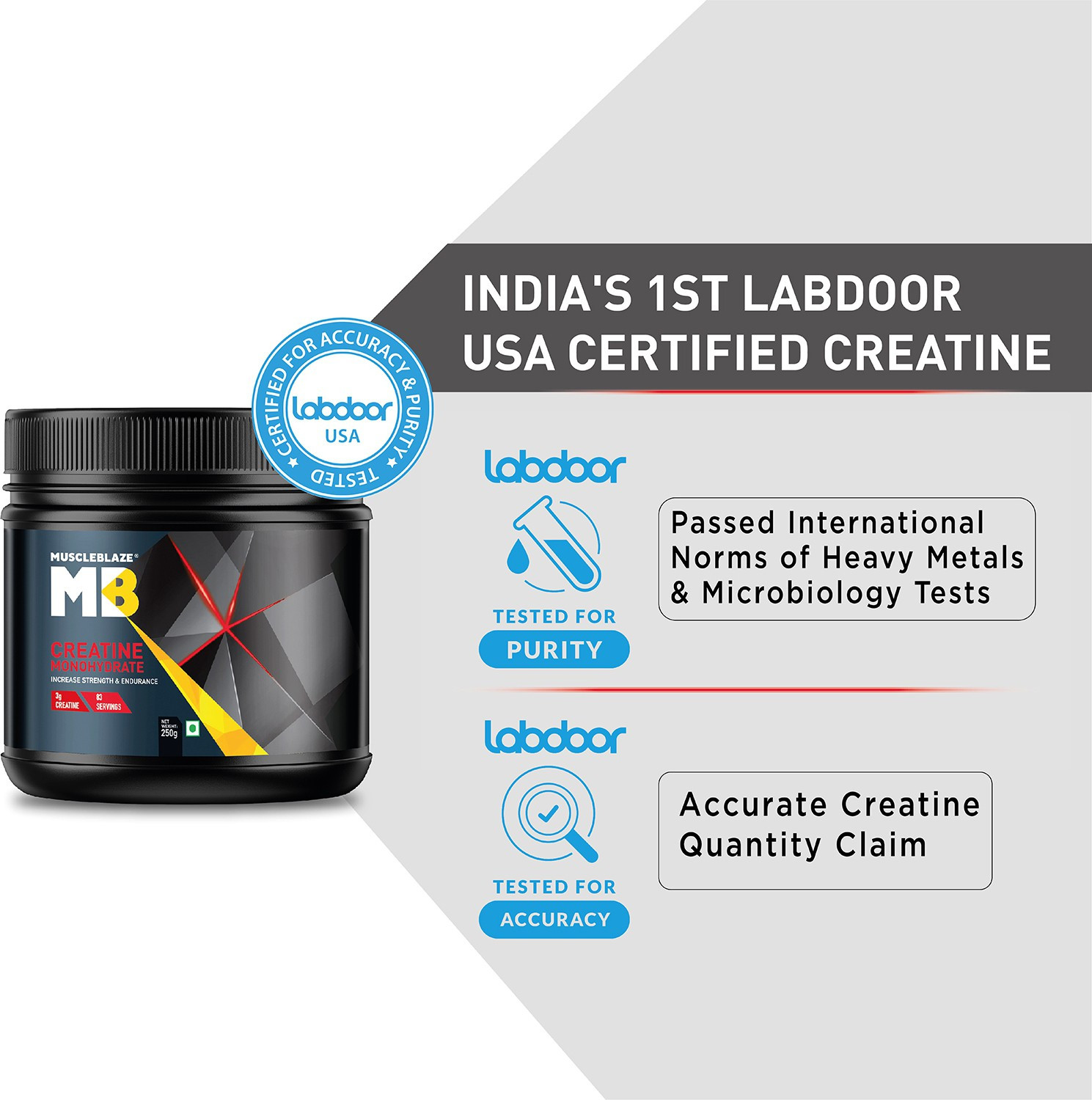 Image of MUSCLEBLAZE Micronised Creatine Monohydrate CreAMP Powder, Trustified Certified Creatine