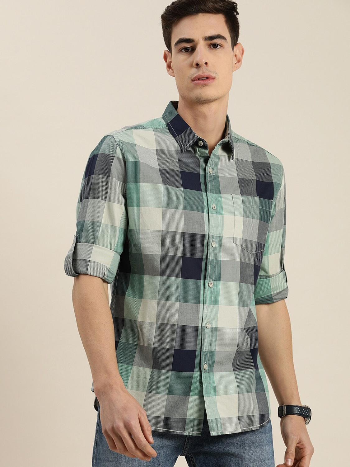 Image of Moda Rapido Men Checkered Casual Dark Blue Shirt