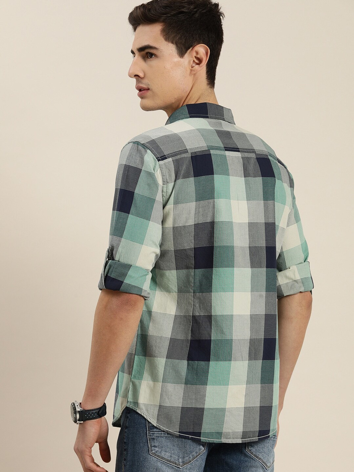 Image of Moda Rapido Men Checkered Casual Dark Blue Shirt