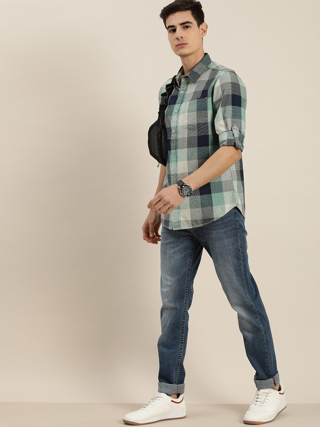 Image of Moda Rapido Men Checkered Casual Dark Blue Shirt