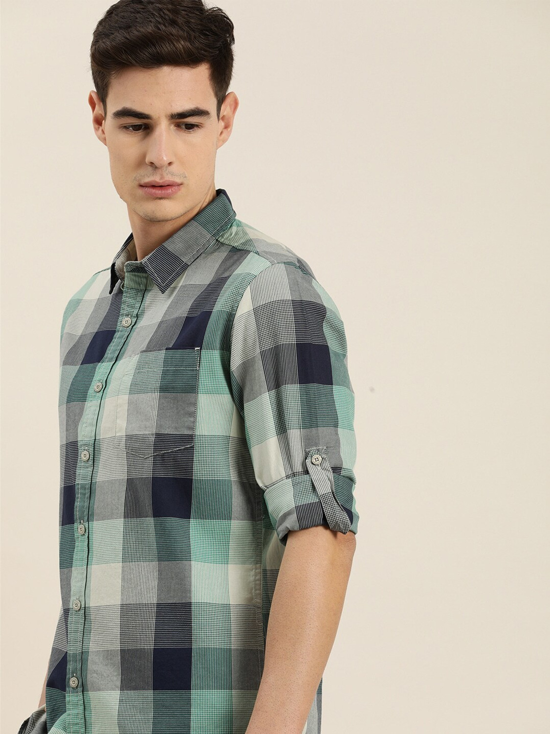 Image of Moda Rapido Men Checkered Casual Dark Blue Shirt