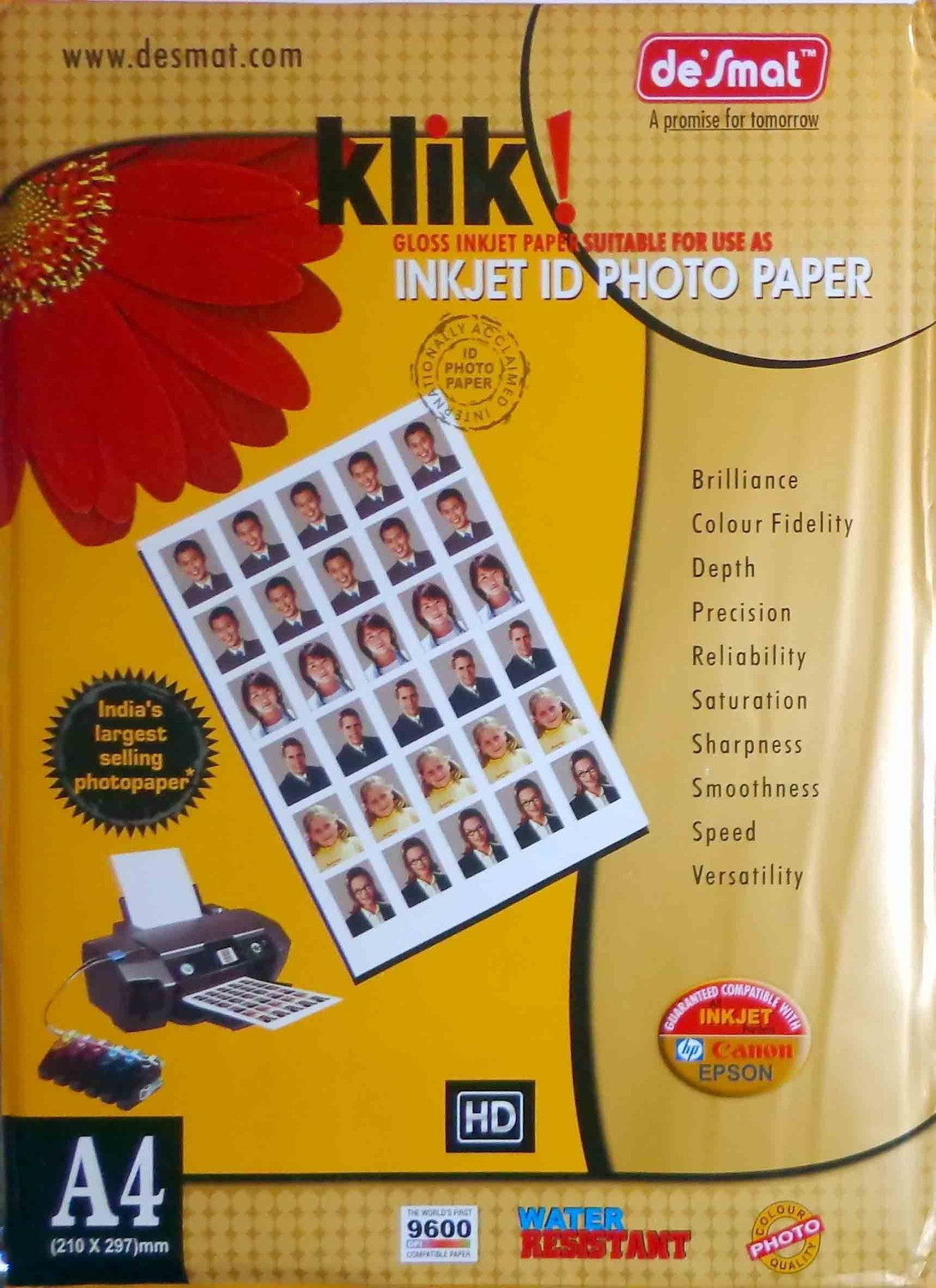 DESMAT Klik Unruled A4 180 gsm Photo Paper  (Set of 1, White)