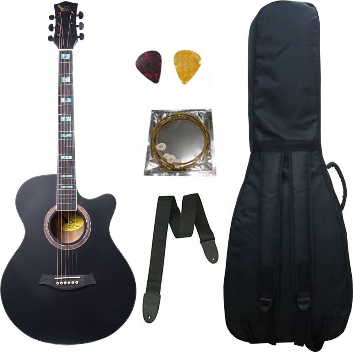 swan7 40C Semi Acoustic Guitar Black Matt Maven Series with Equalizer With Bag String Strap and Picks Semi acoustic Guitar Spruce Rosewood Right Hand Orientation Price History