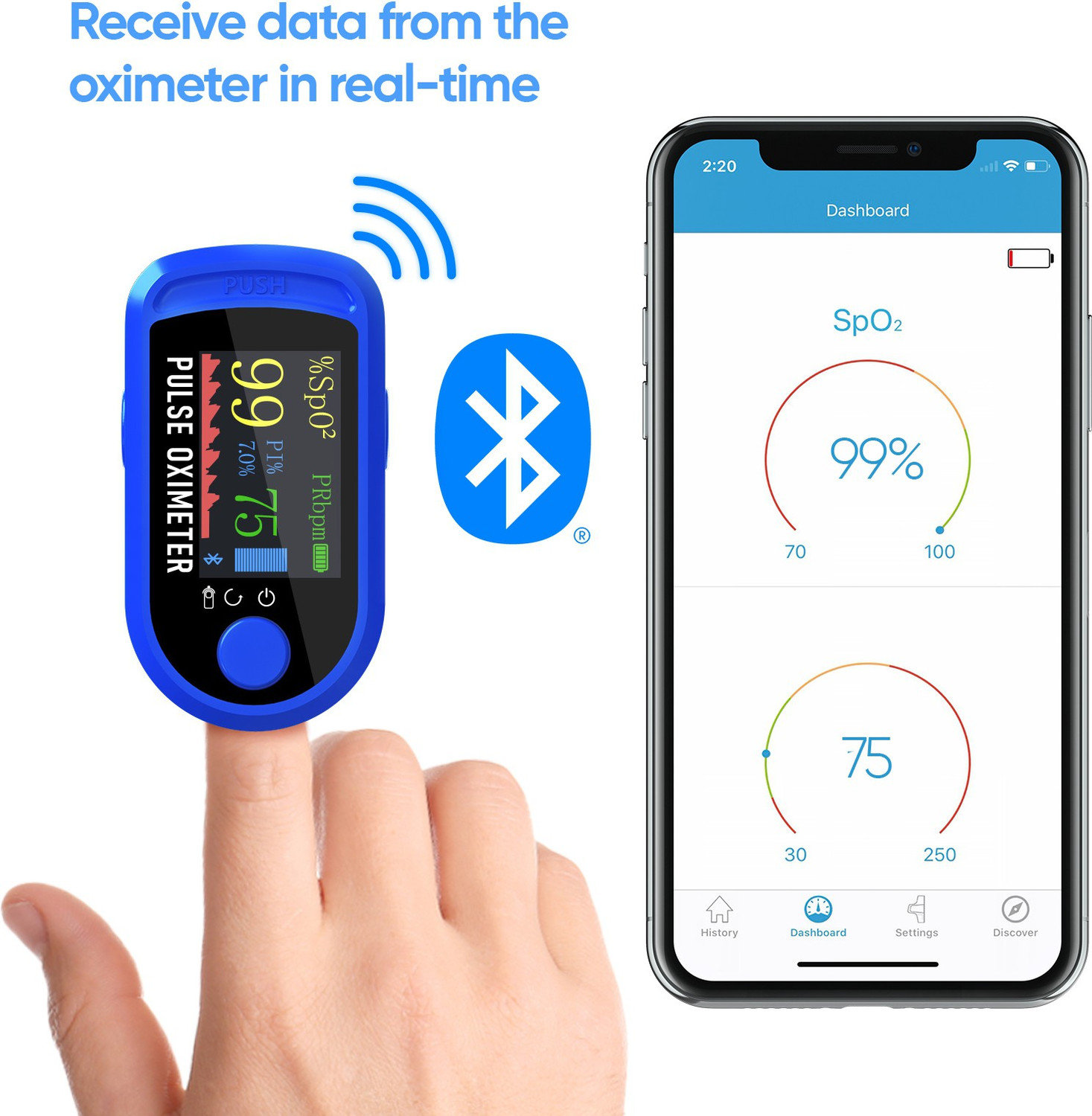 Image of DR VAKU Pulse Oximeter Fingertips with Bluetooth Connectivity Pulse Oximeter