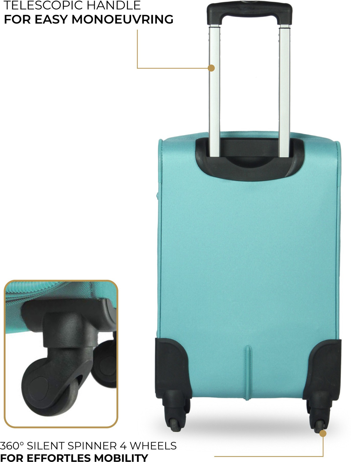 Image of NASHER MILES Dallas Expander soft-sided Polyester Cabin Luggage Cyan 20 inch |55cm Trolley bag Expandable Cabin Suitcase 4 Wheels - 20 inch