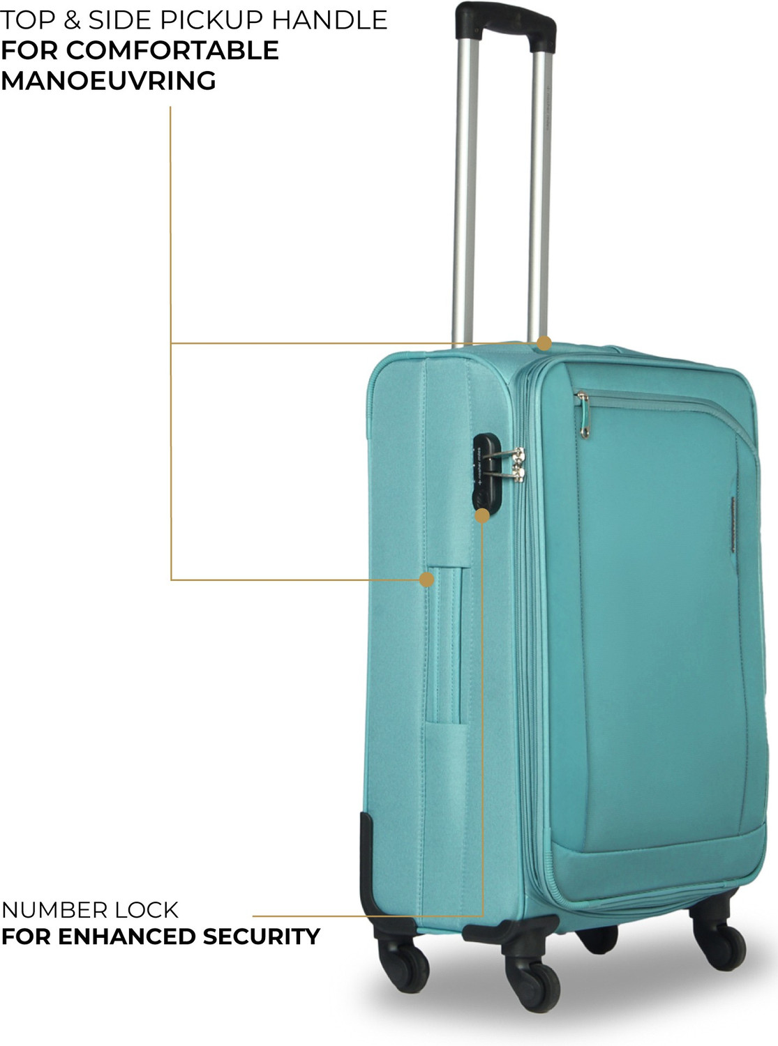 Image of NASHER MILES Dallas Expander soft-sided Polyester Cabin Luggage Cyan 20 inch |55cm Trolley bag Expandable Cabin Suitcase 4 Wheels - 20 inch