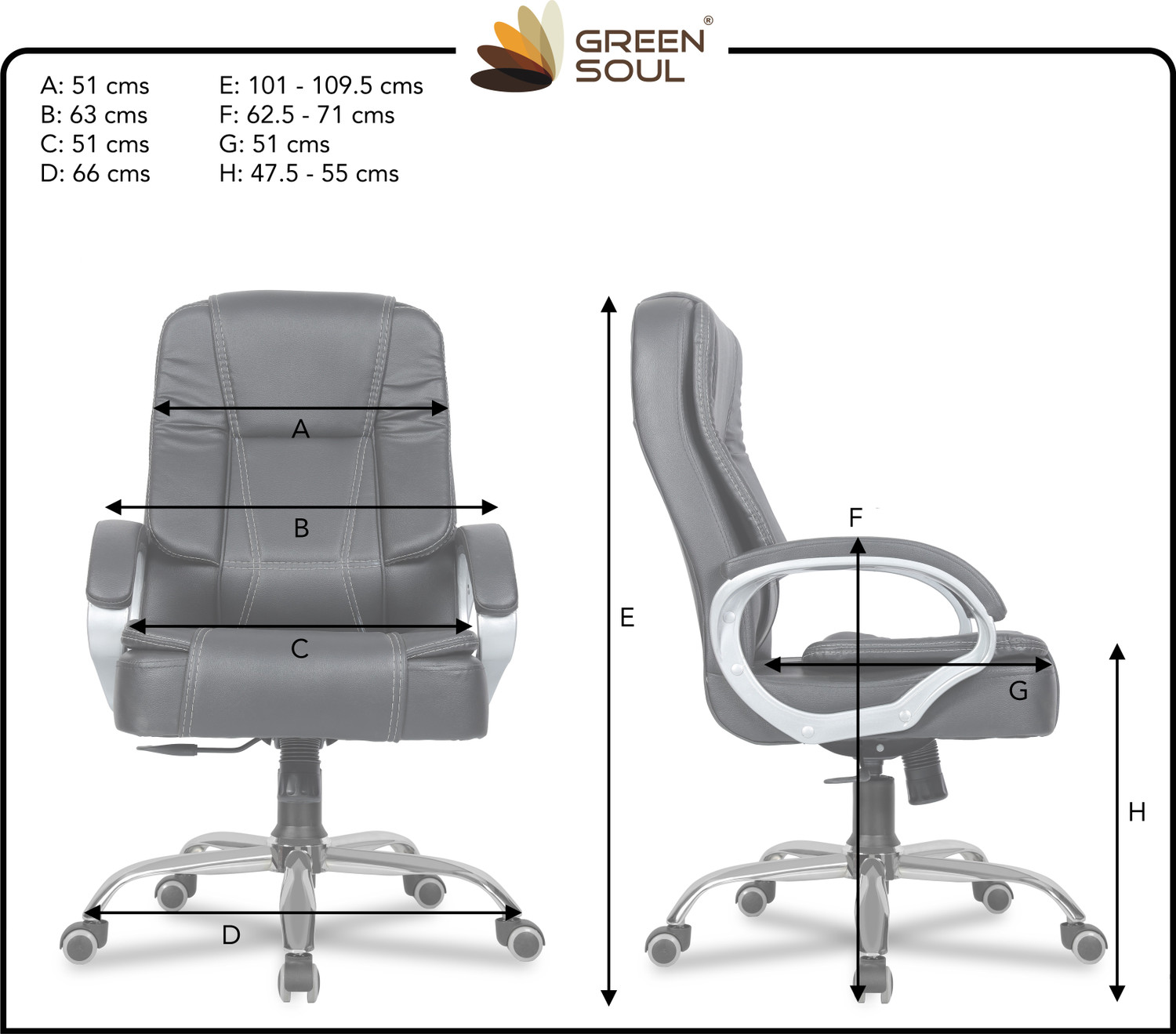 Image of GREEN SOUL Vienna Mid Back Ergonomic Chair|Home & Office use|Premium Finish|Ultra Comfort Leatherette Office Executive Chair