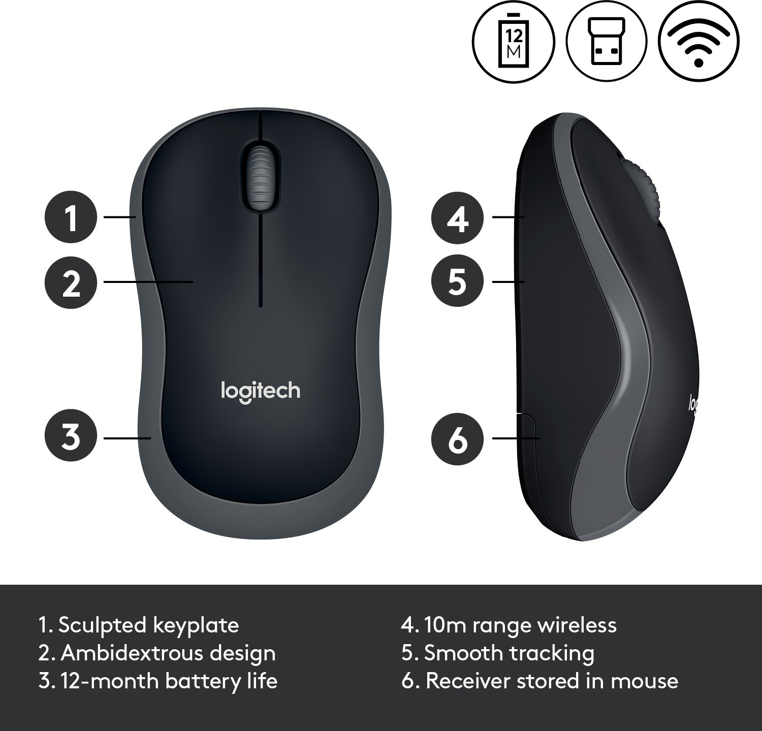 Image of Logitech B175 Ambidextrous Optical Mouse Optical Tracking, 12-Months Battery Life, Ambidextrous