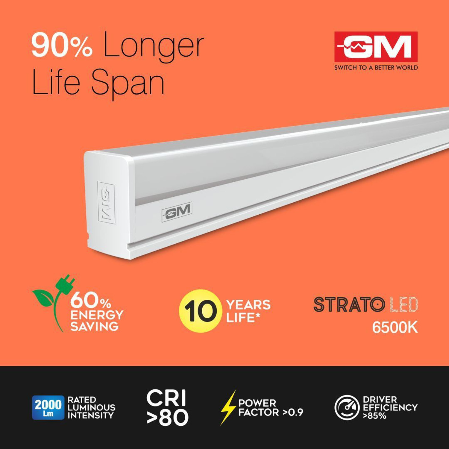 Image of GM Strato - 20 Watt LED Batten Tube Light 20 W 3.5 cm Tube Light