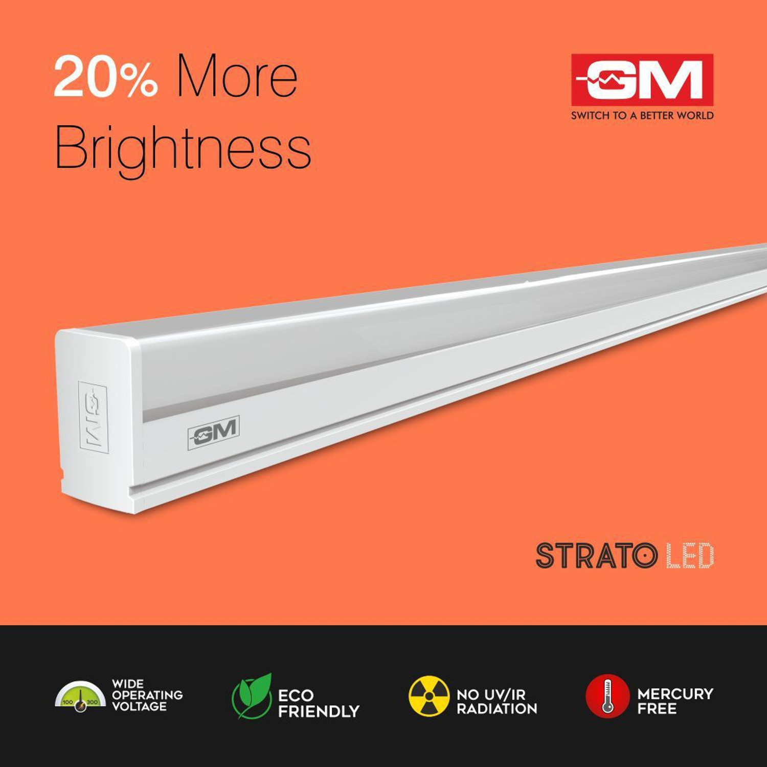 Image of GM Strato - 20 Watt LED Batten Tube Light 20 W 3.5 cm Tube Light