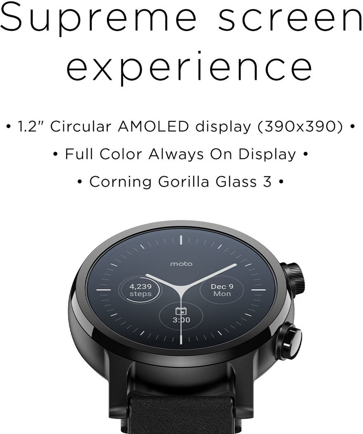 Image of MOTOROLA Moto 360 (3rd Gen) Smartwatch (Black Strap, Regular)