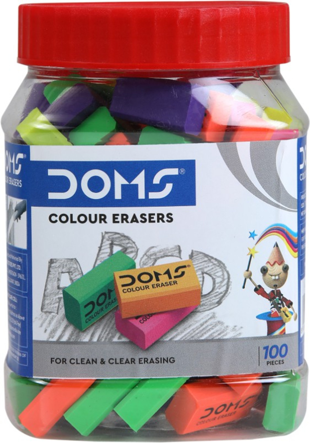 Image of DOMS Dust Free Coloured Non-Toxic Eraser (Set of 100, Multicolor)