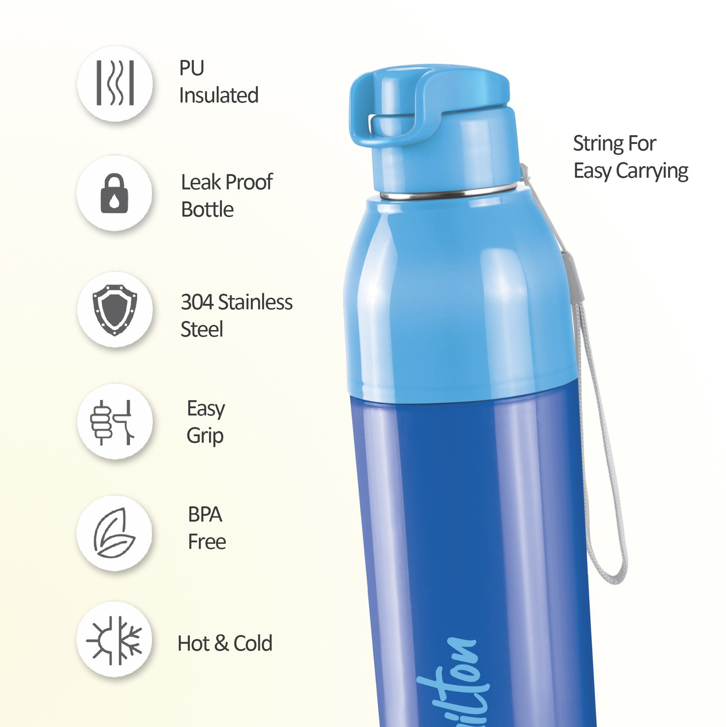 Image of MILTON Steel Convey 900 Insulated Inner Stainless Steel Water Bottle,Set of 2, Blue, Cyan 630 ml Steel Flask