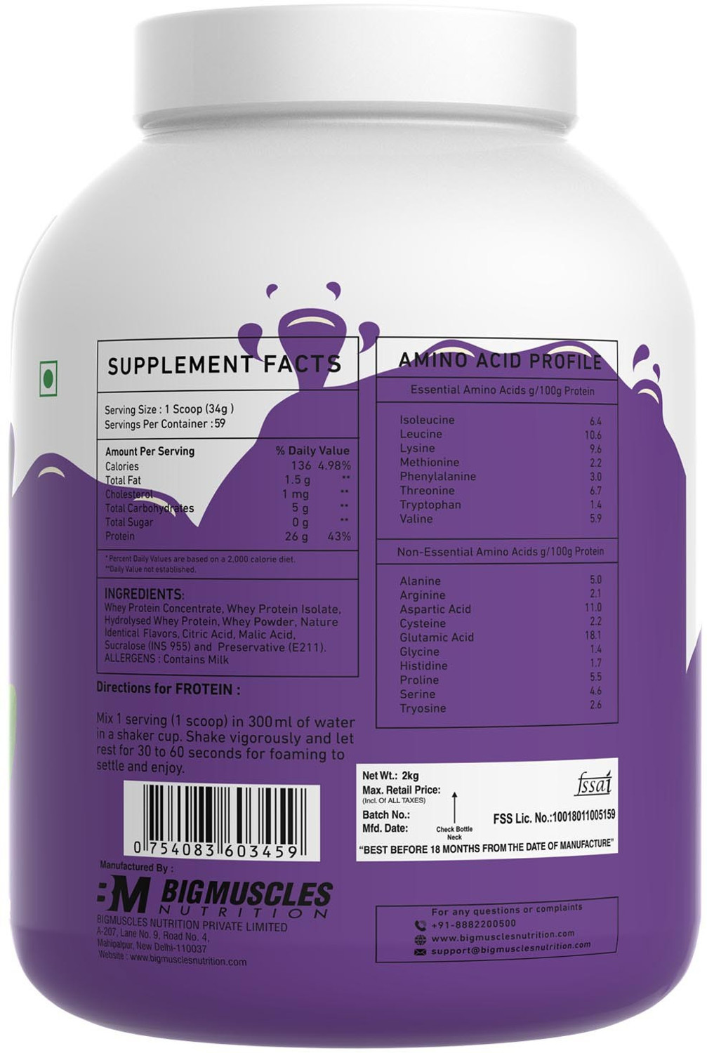 Image of BIGMUSCLES NUTRITION Frotein [59 Servings], Refreshing Flavored 26g Hydrolysed Isolate Whey Protein