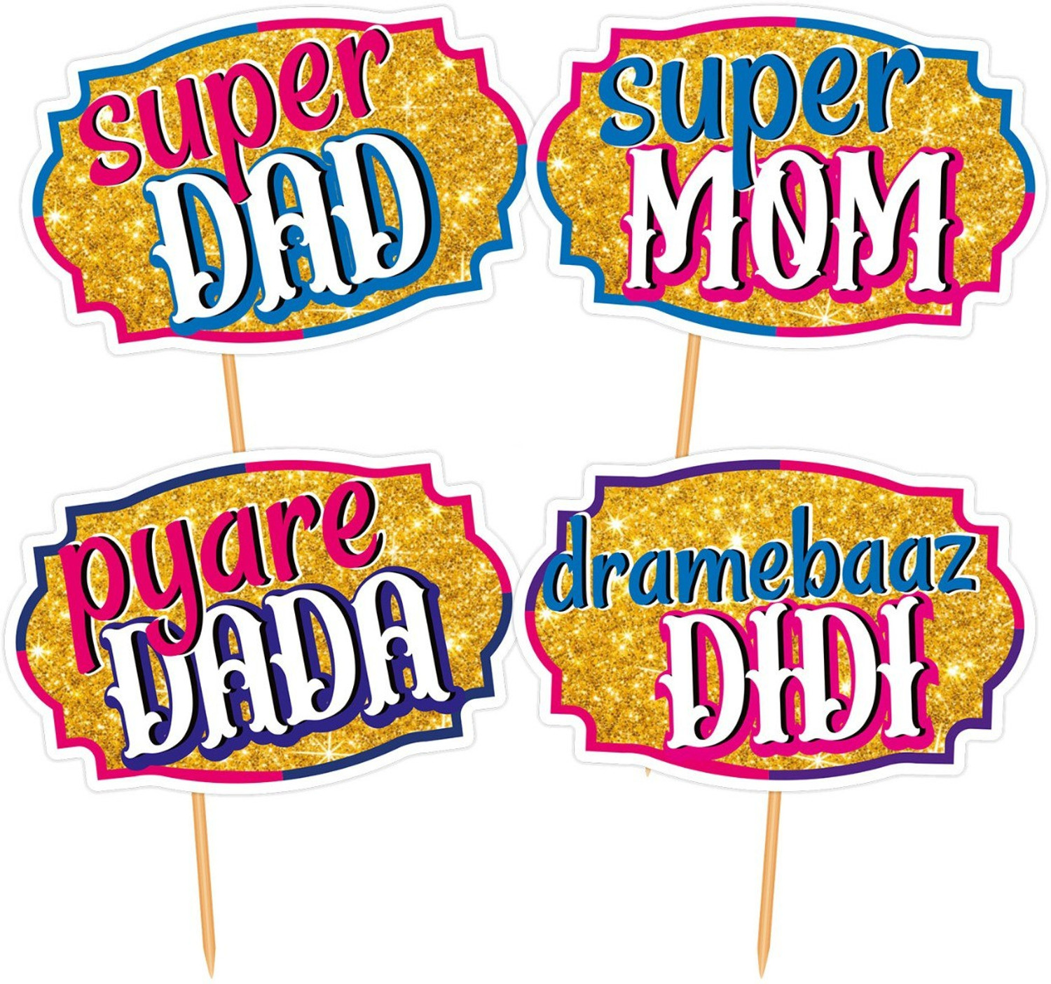 Image of SYGA Family Photo Booth All Occasion Function Party Props Indian Baby Shower Festival Props for Family Wedding /Anniversary / Haldi / Reception / Birthday Party / Reunion / Get-Together / Sangeet-30Pcs Photo Booth Board