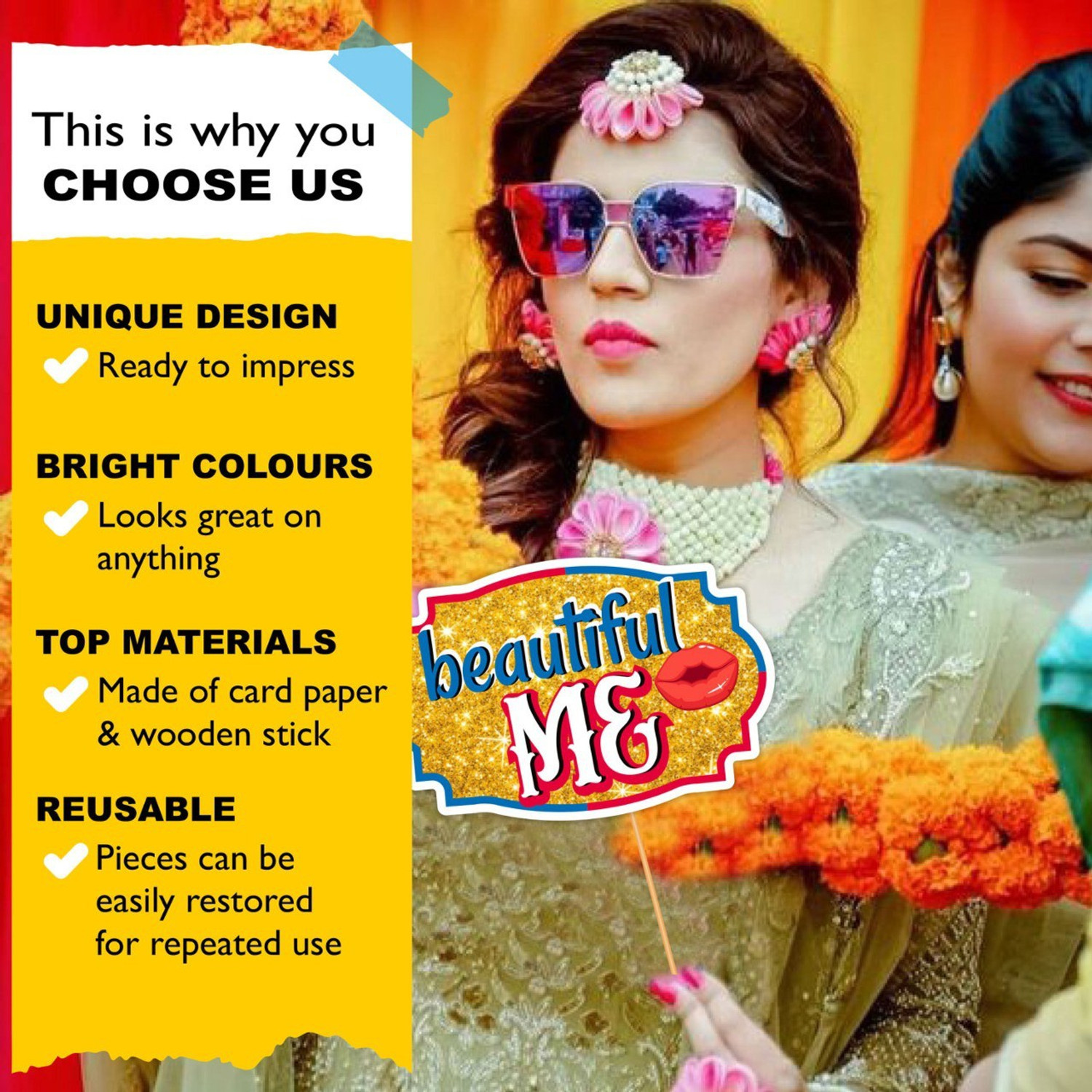 Image of SYGA Family Photo Booth All Occasion Function Party Props Indian Baby Shower Festival Props for Family Wedding /Anniversary / Haldi / Reception / Birthday Party / Reunion / Get-Together / Sangeet-30Pcs Photo Booth Board