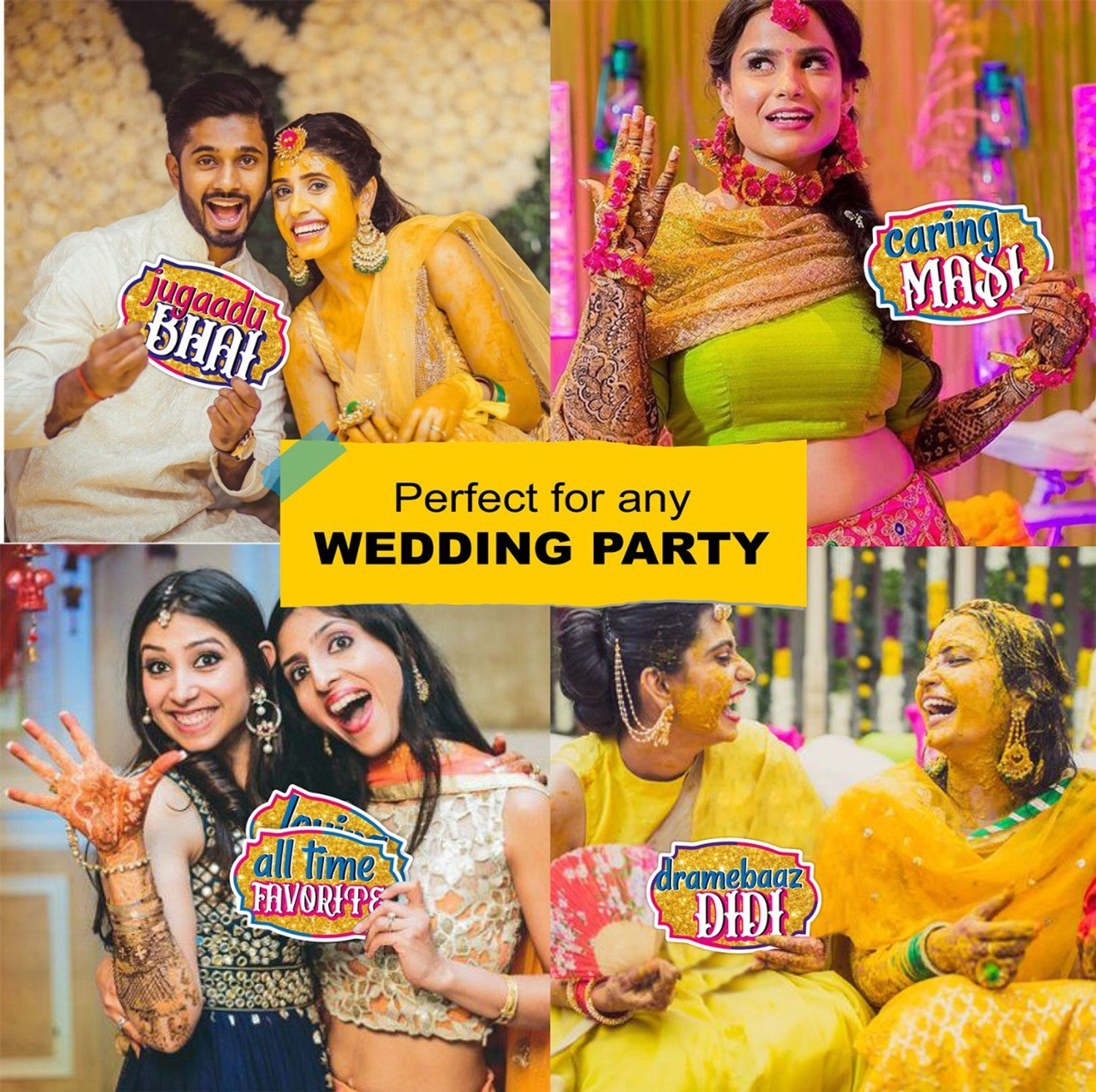 Image of SYGA Family Photo Booth All Occasion Function Party Props Indian Baby Shower Festival Props for Family Wedding /Anniversary / Haldi / Reception / Birthday Party / Reunion / Get-Together / Sangeet-30Pcs Photo Booth Board
