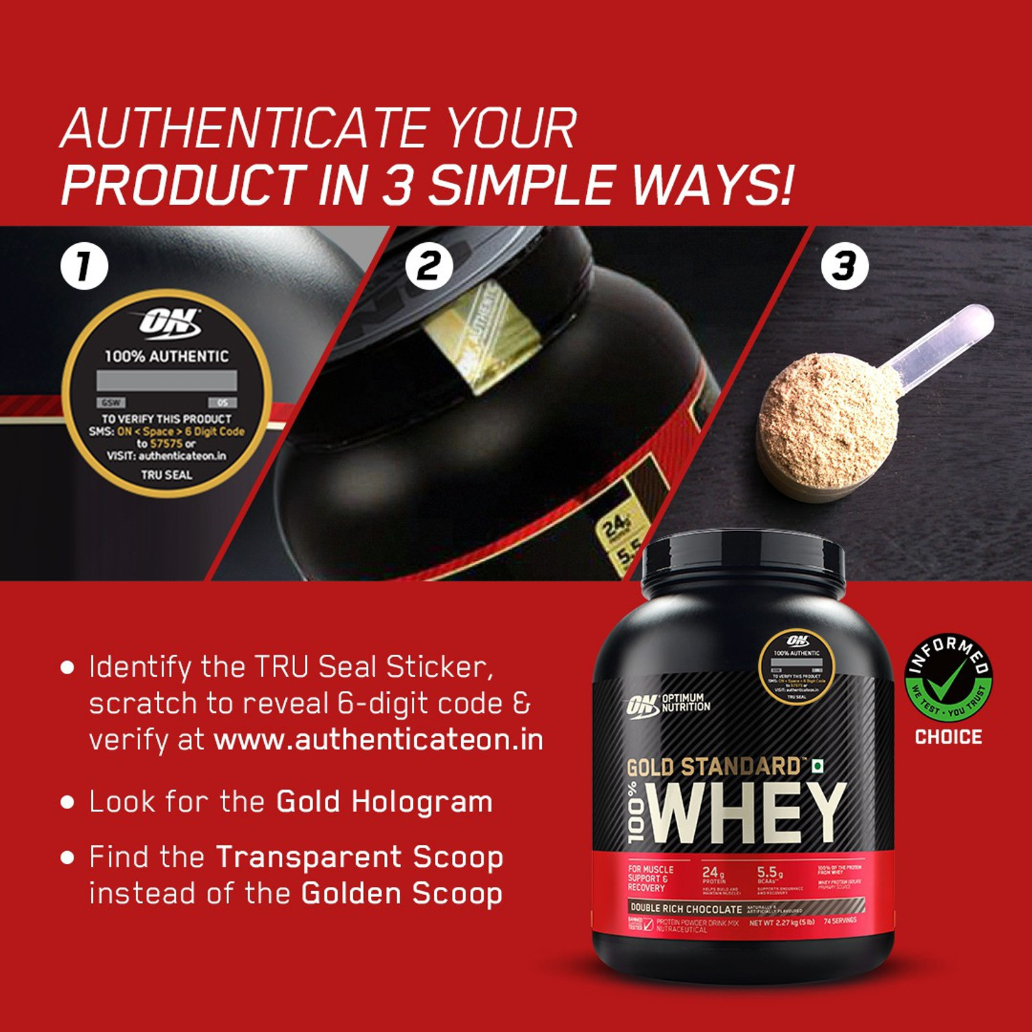 Image of Optimum Nutrition (ON) RCB Limited Edition Gold Standard 100% Whey protein ,primary source Isolate Whey Protein