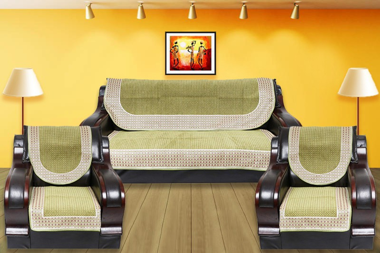 Image of BIHARFT Fabric 3 + 1 + 1 Sofa Set (GREEN, DIY(Do-It-Yourself))